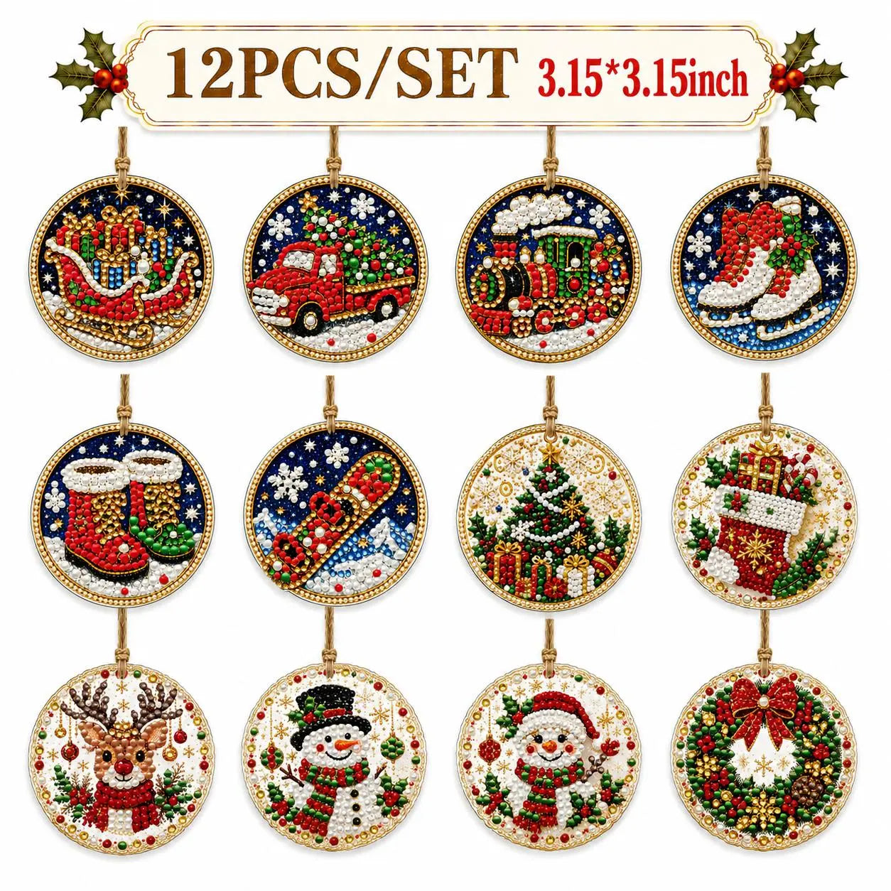 6Pcs/12Pcs Christmas DIY Diamond Painting Ornaments Kit, Xmas Tree Hanging Pendant🎄 - image 17