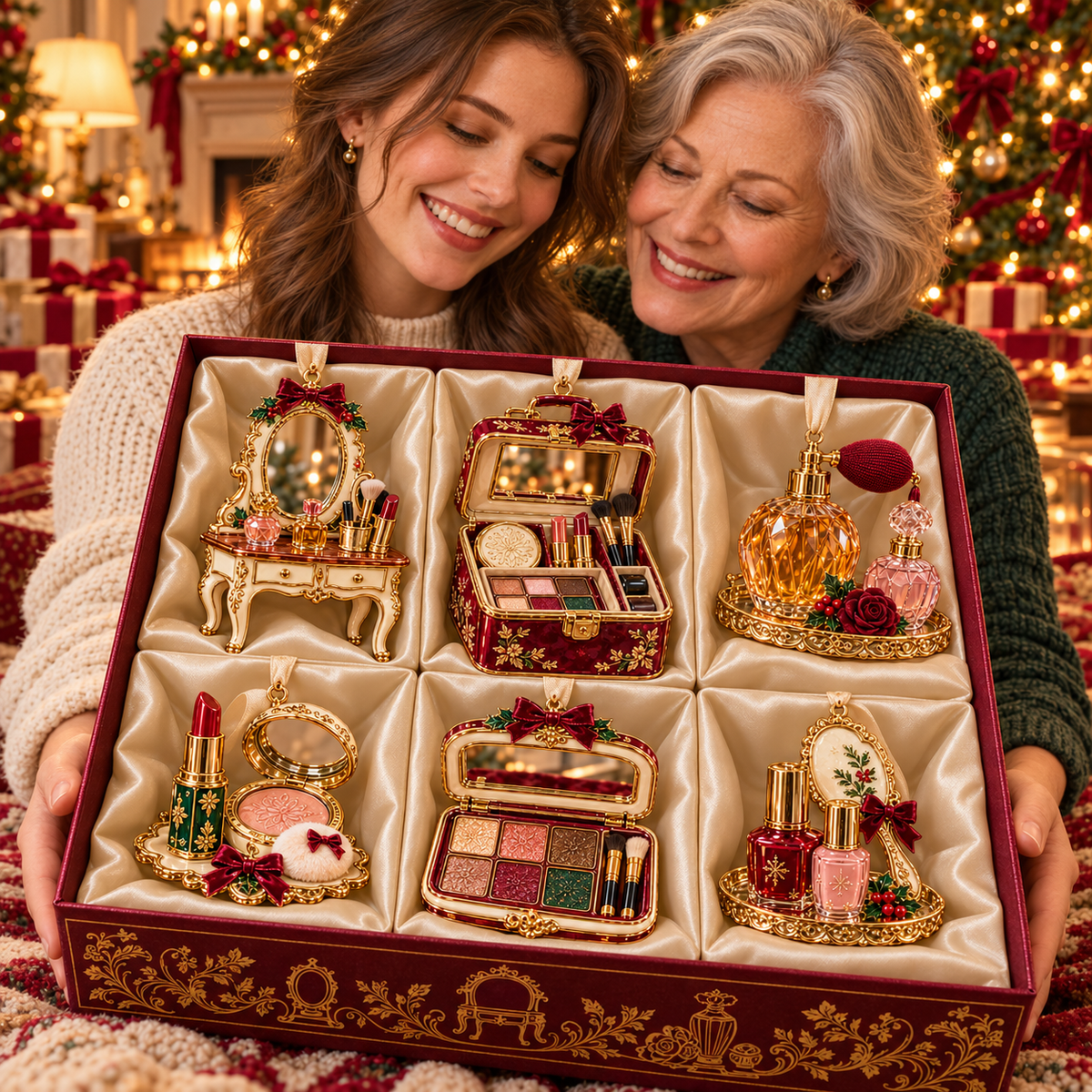 Vintage Glamour Christmas Ornaments – 6 Elegant Makeup & Beauty-Themed Holiday Decorations | Perfect Christmas Gifts for Makeup Lovers & Beauty Enthusiasts 🎄💄✨