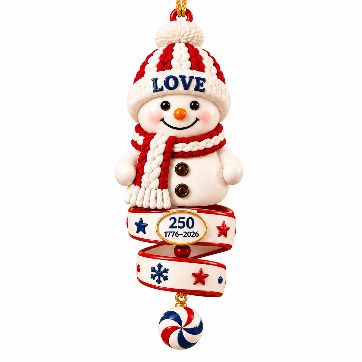 2026 Patriotic Snowman Christmas Ornaments –  250th Anniversary Keepsake Collection, 1776–2026
