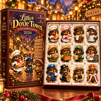 Little Doxie Town 2026 – 24-Day Dachshund Countdown Collection with 24 Unique Town Character Miniatures, Christmas Collectible Gift for Dachshund Lovers