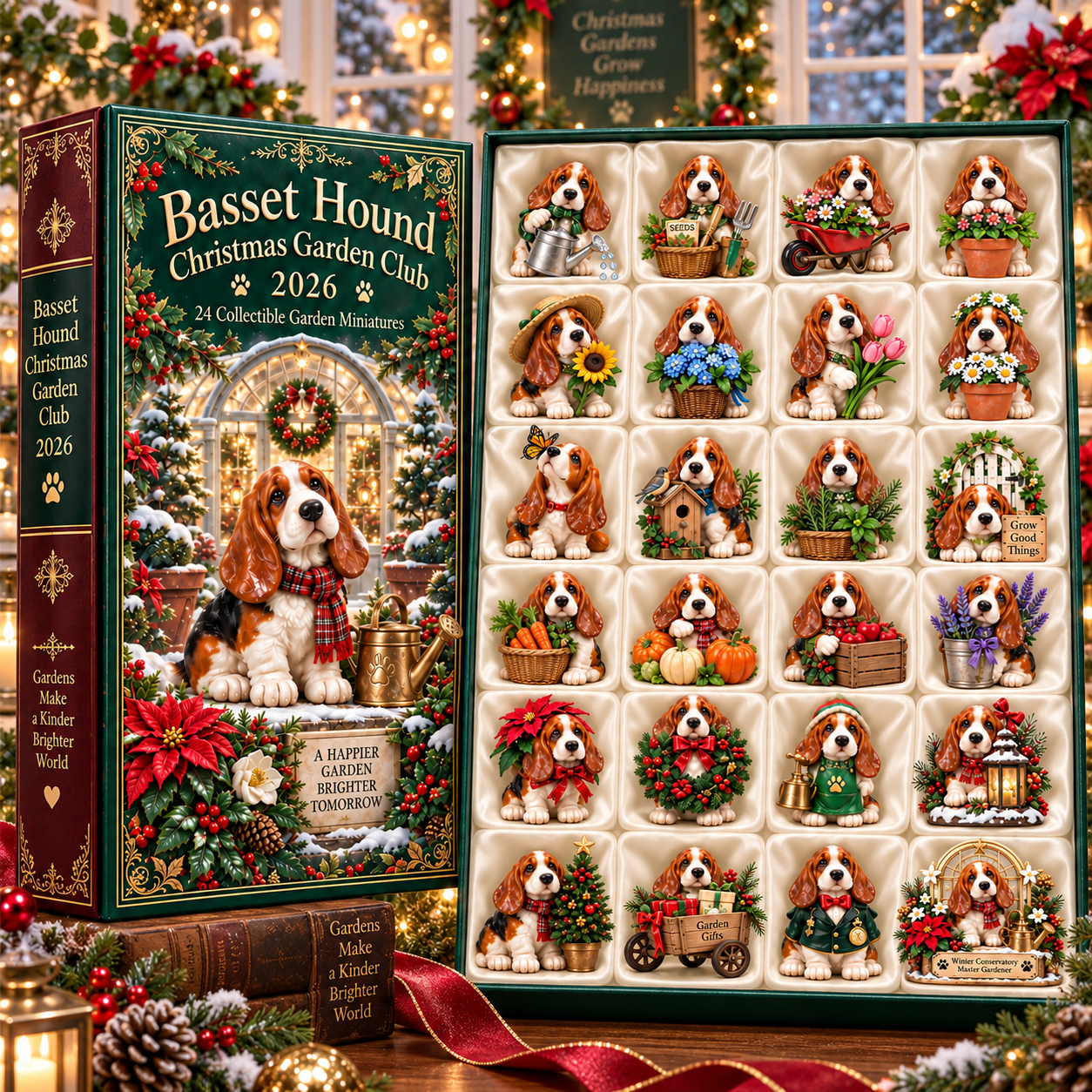 24 Days of Garden Joy — Basset Hound Christmas Garden Club Advent Calendar 2026