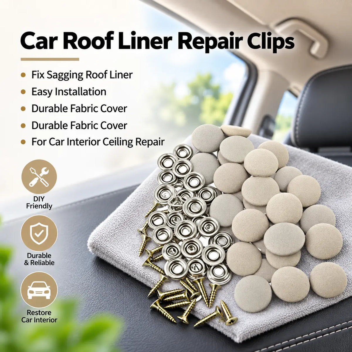 50 Pack Car Roof Headliner Repair Buttons, Fabric Covered Retainer Screws 🚗 - image 2
