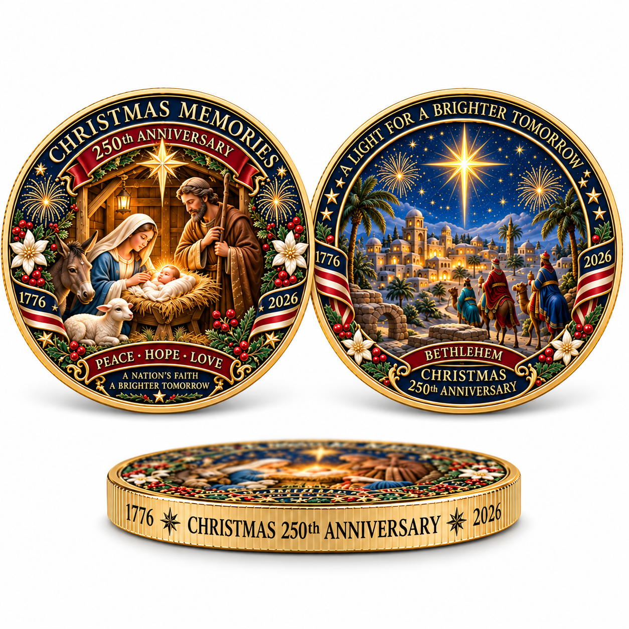 2026 "Christmas Memories" - 250th Anniversary Commemorative Coin, a double-sided holiday collectible.