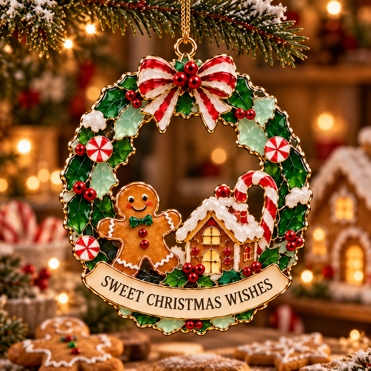 Christmas Wishes Wreath Ornaments – 6 Festive Designs in Stained Glass Style