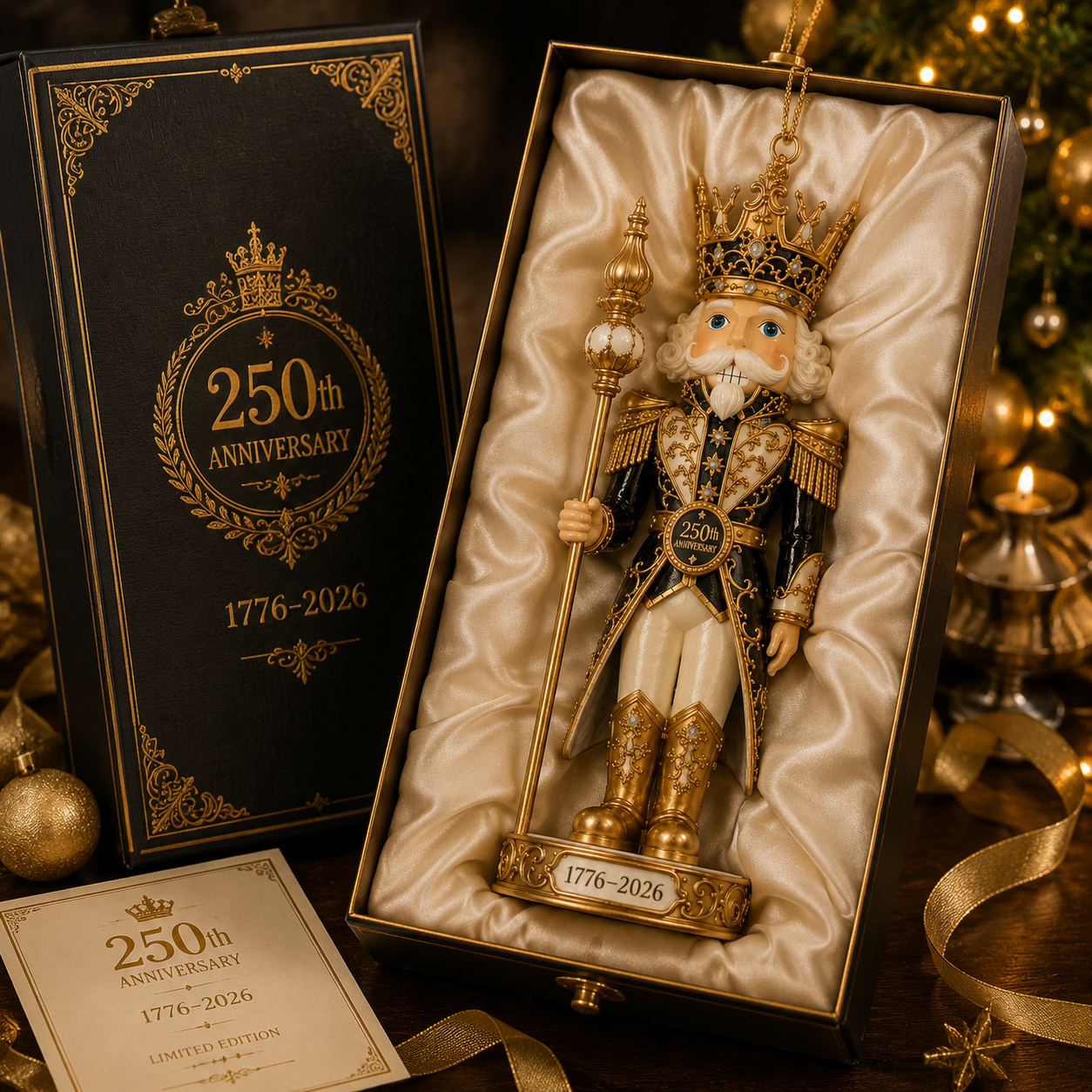 🔥Last 40 pcs✨⏰ Limited anniversary edition✨2026 America 250th Anniversary Black & Gold Nutcracker King Ornament