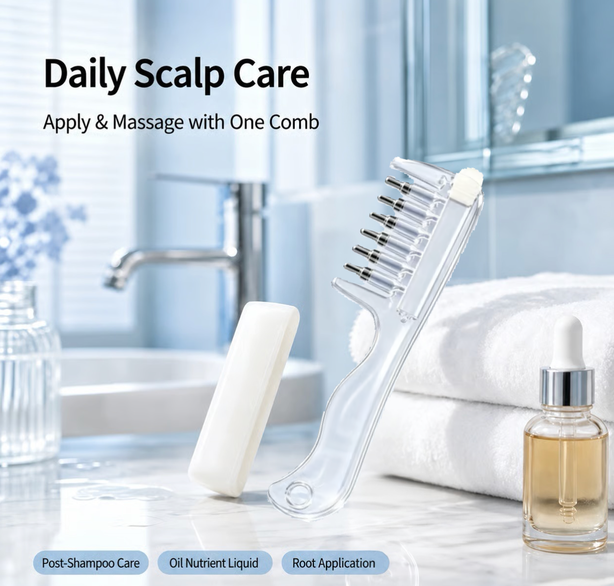 💧Refillable Scalp Oil Applicator Comb with 6 Metal Massage Tips – Even Root Serum Distribution & Scalp Stimulation for Hair Care - image 1