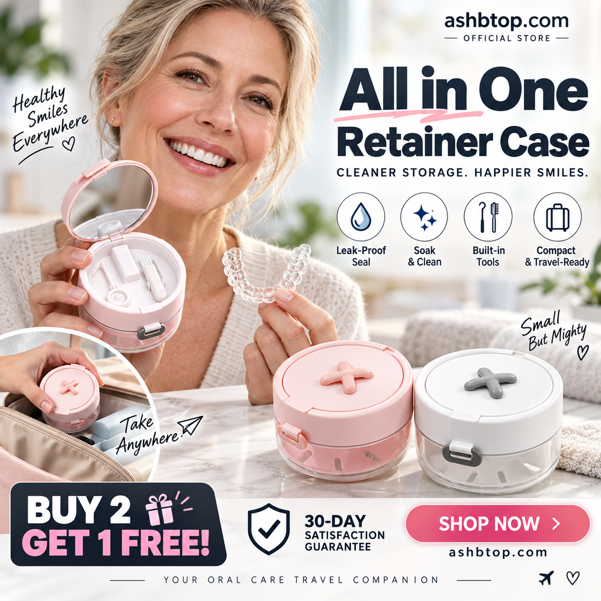 🔥Last Day Special Price $19.99!✨50K+ SOLD!🦷All-in-One Retainer Storage Case — Soaking Compartment, Built-in Mirror & Cleaning Tools