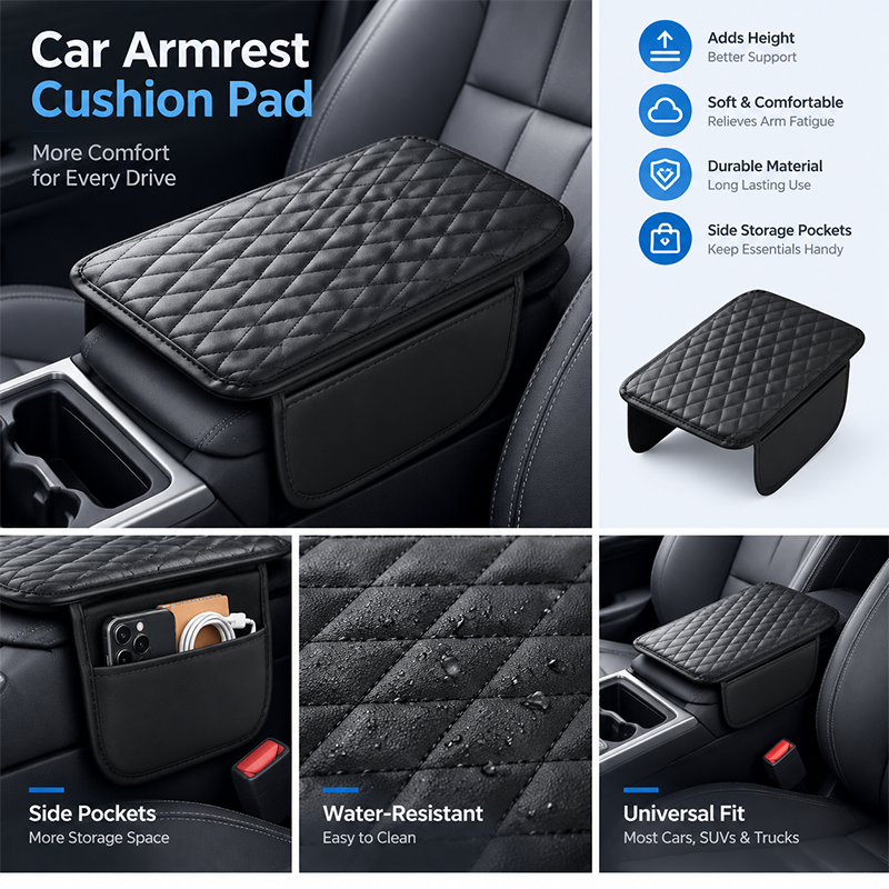 Multifunctional Car Armrest Box Cushion with Built-in Storage Bag 🚙