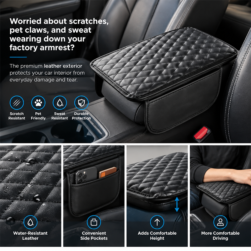 Multifunctional Car Armrest Box Cushion with Built-in Storage Bag 🚙
