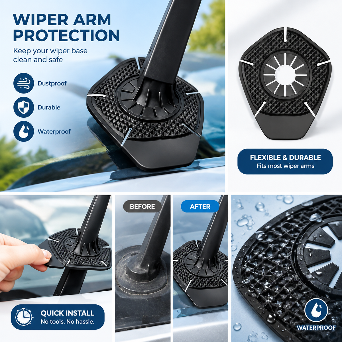 4 Pcs Silicone Automotive Windshield Wiper Arm Hole Protector Covers 🚗