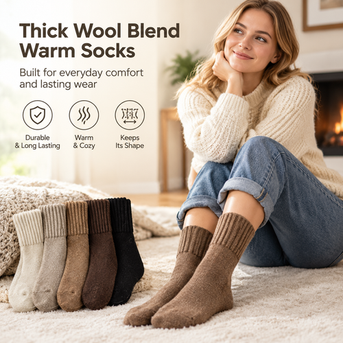 5 Pairs Women's Classical Mid-Calf Polyester Knitting Socks 🧦