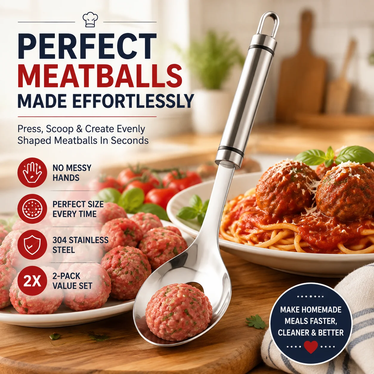 Stainless Steel Meatball Maker Spoon, Non‑Stick Meat Ball Extrusion Scoop 🍲 - image 3