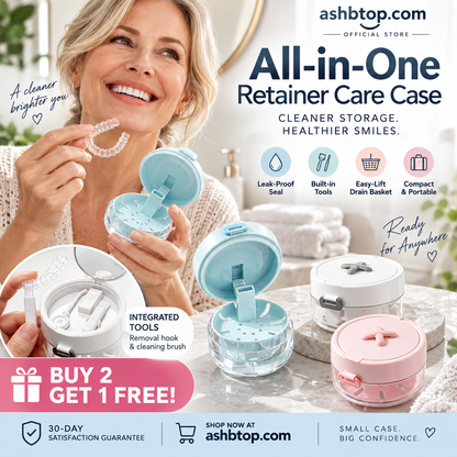 🔥Last Day Special Price $19.99!✨50K+ SOLD!🦷All-in-One Retainer Storage Case — Soaking Compartment, Built-in Mirror & Cleaning Tools