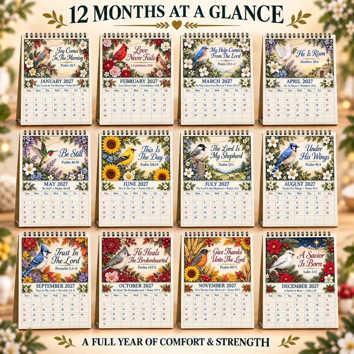 ✝️ 3D Christian Calendar 2027 | 12 Scripture Designs with Nature Scenes, Birds & Flowers for Faith-Filled Homes & Meaningful Gifts 🎁 - image 2