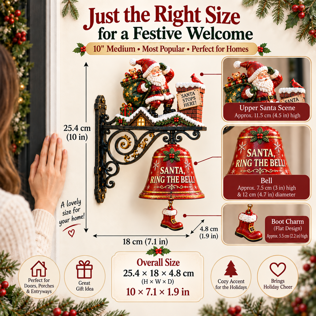 🎅 Santa, Ring the Bell! Iron Christmas Door Bell — Vintage Holiday Porch & Entryway Decor - image 7