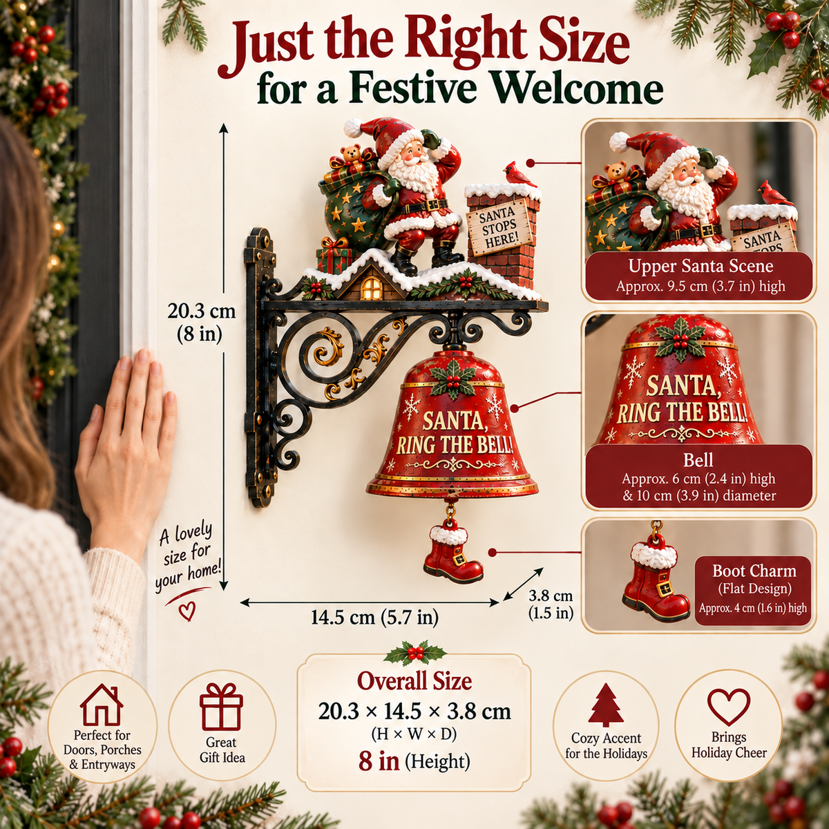 🎅 Santa, Ring the Bell! Iron Christmas Door Bell — Vintage Holiday Porch & Entryway Decor - image 8