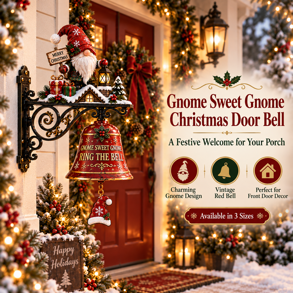 🎄 Gnome Sweet Gnome Christmas Door Bell - image 1