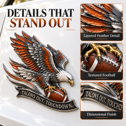 🦅 "Talons Out. Touchdown!" Premium Metal Eagle Car Emblem 5.9“*5.9” | The Ultimate Football Fan Decal - image 2