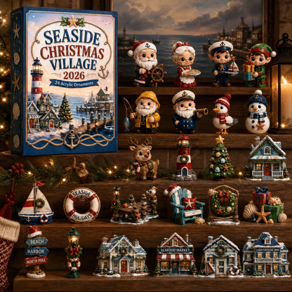 High-quality miniature model✨Seaside Christmas Village Advent Calendar 2026 - 24-Day Festive Countdown, Acrylic Charms Blind Box