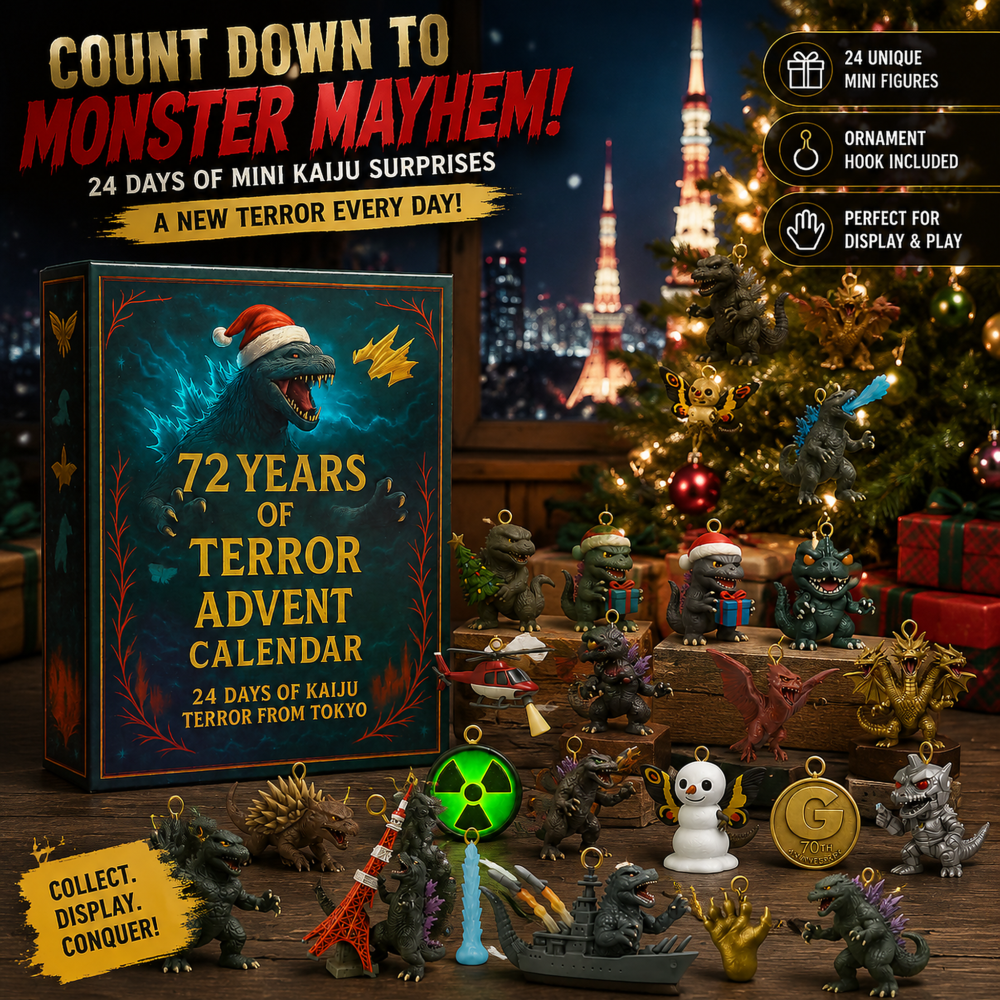 High-quality miniature model🦖Godzilla Kaiju Advent Calendar, 24‑Day Christmas Countdown Calendar