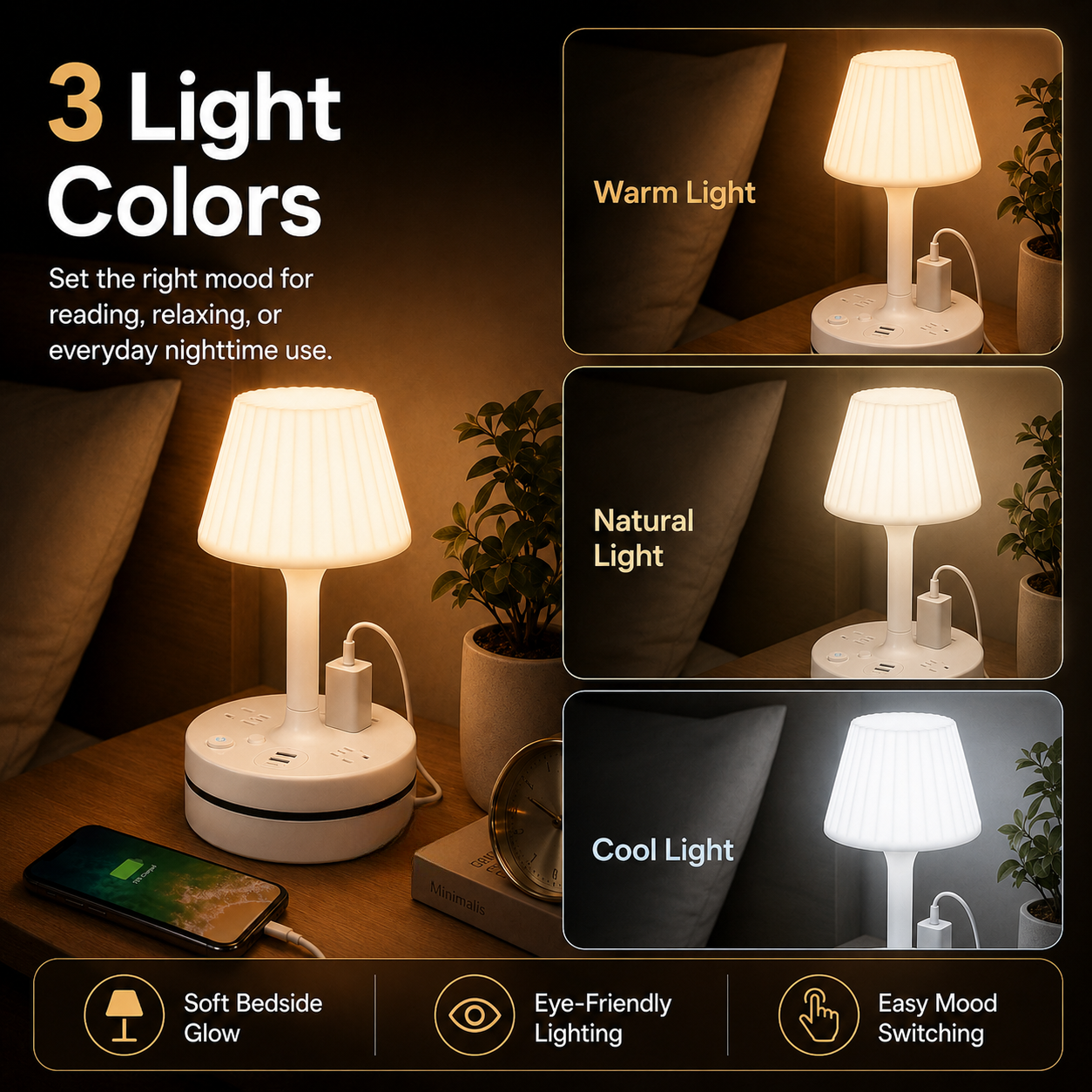 💡 Bedside Lamp + Charging Station – Light & Power in One - image 4