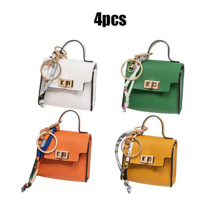 4pcs Mini Square Bag Pendant Keychain - High Quality Leather with Colorful Strap 🎒