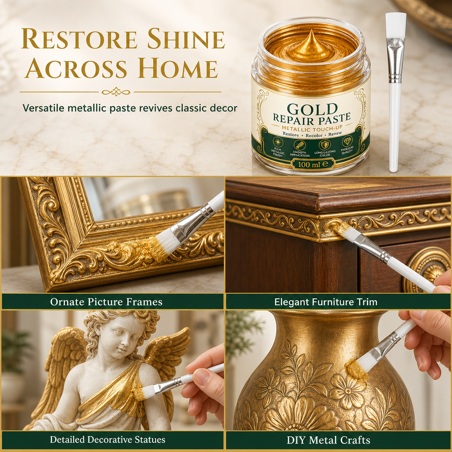 Gold metallic paste applied to ornate details