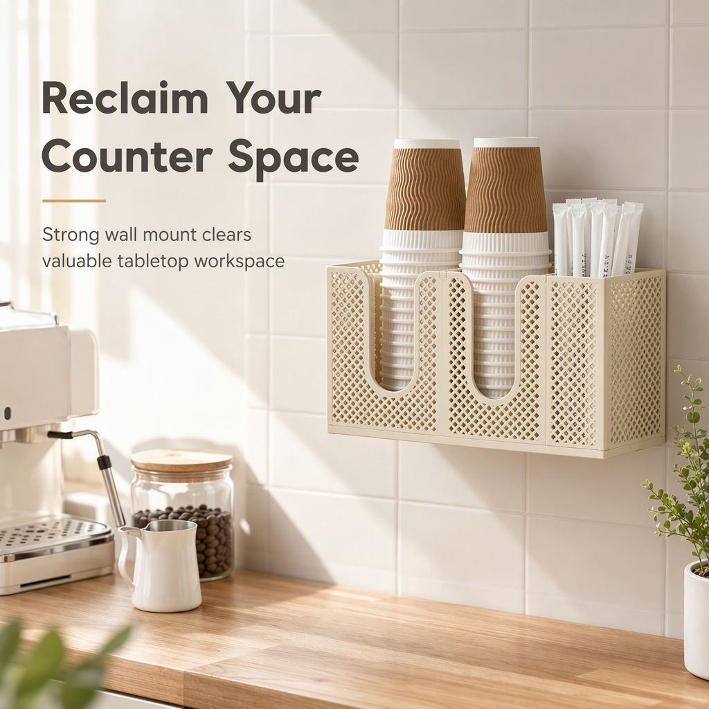 3-Compartment Coffee Cup and Lid Organizer for Kitchen