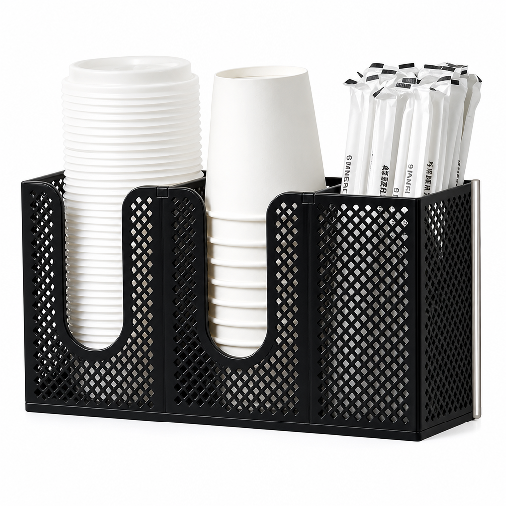 3-Compartment Coffee Cup and Lid Organizer for Kitchen