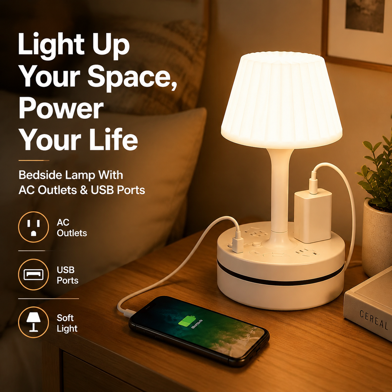 💡 Bedside Lamp + Charging Station – Light & Power in One - image 1