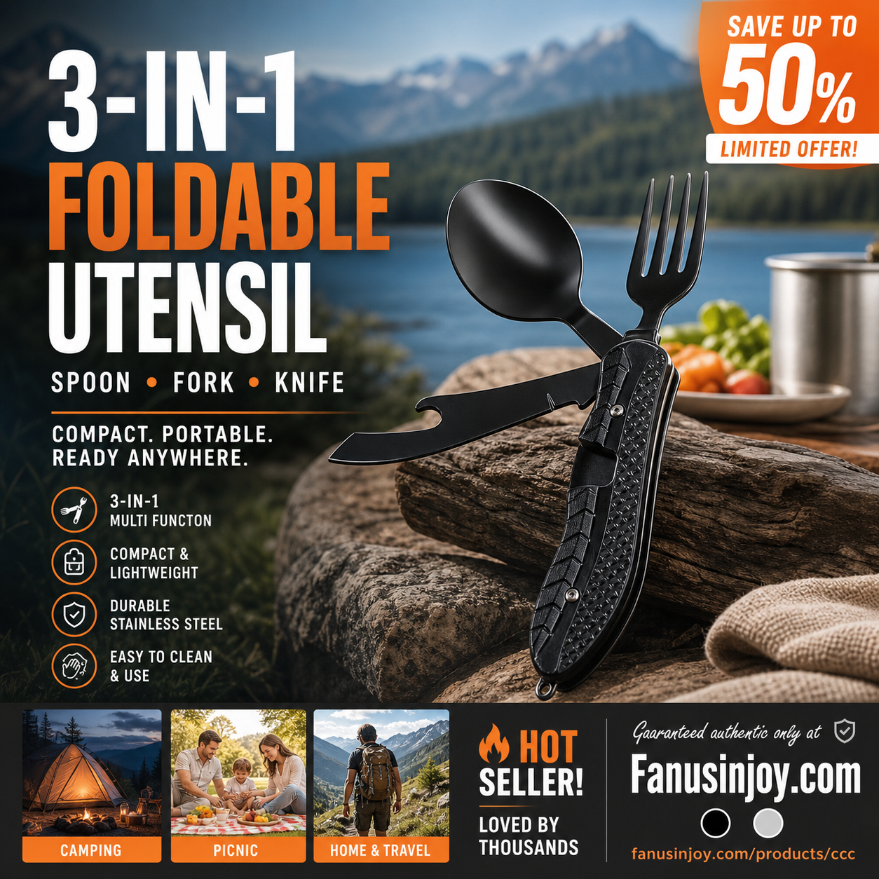 🎉🎉Surprise 50% off！🏕️Must-have for outdoor trips 🍴🥄4-In-1 Outdoor Folding Multifunctional Tableware - image 5